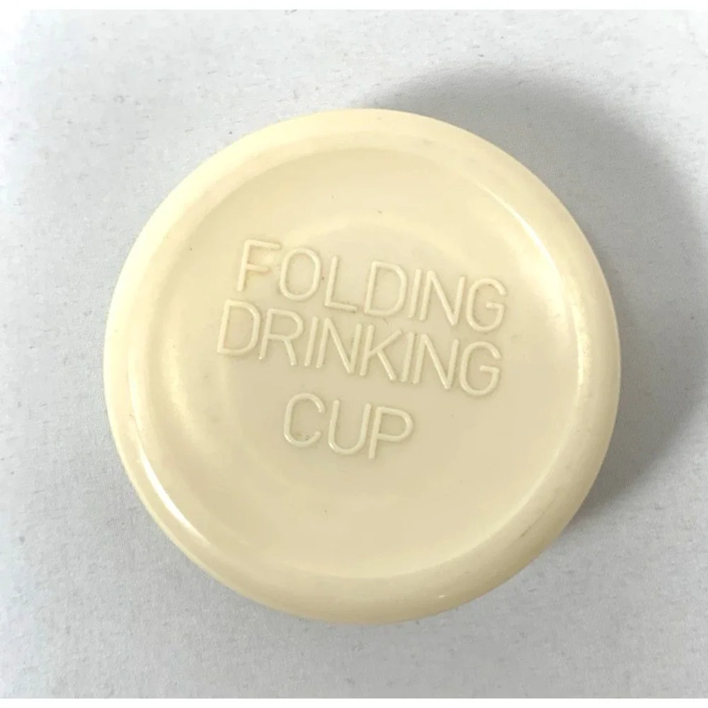 Folding Drinking Cup Vintage Ivory Plastic‎ Telescoping Travel Pill Compartment